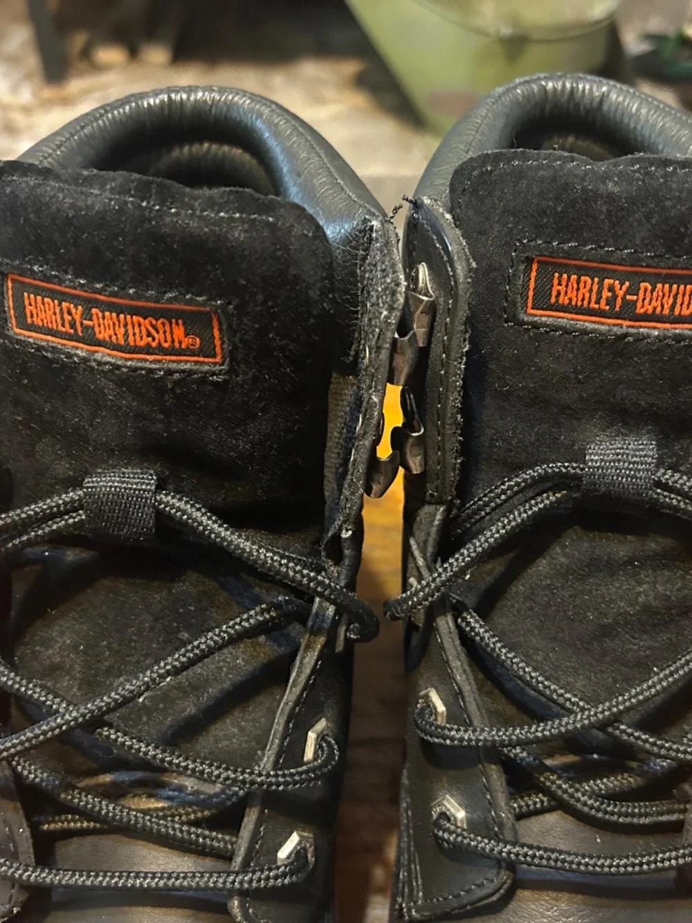 Black Harley Davidson Motor Cycle Lace Up Steel Toe Boots